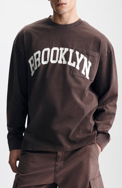 Loose Fit Collegiate Logo Cotton Graphic Long Sleeve T-Shirt