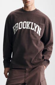 Brooklyn Industries Loose Fit Collegiate Logo Cotton Graphic Long Sleeve T-Shirt
