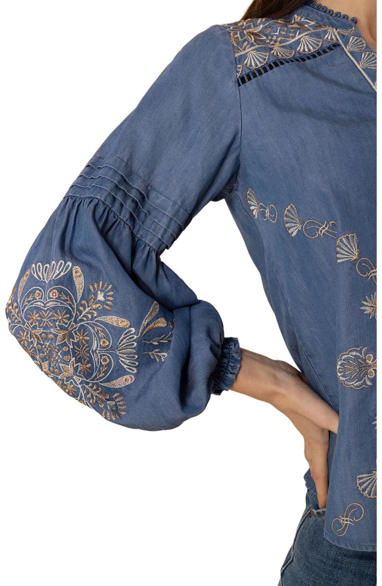 Hale Bob Elliott Embroidered Chambray Top, Alternate, color, 