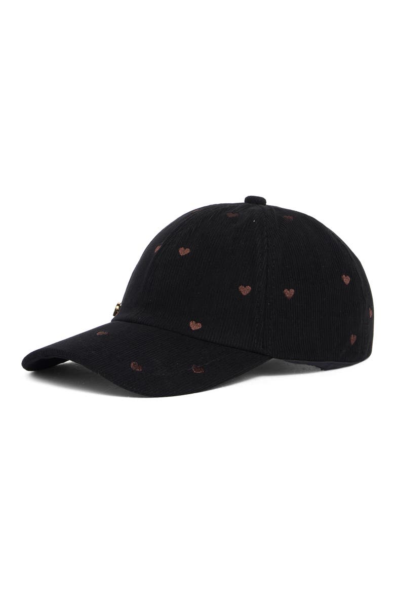 Heart Embroidered Corduroy Baseball Cap, Main, color, BLACK
