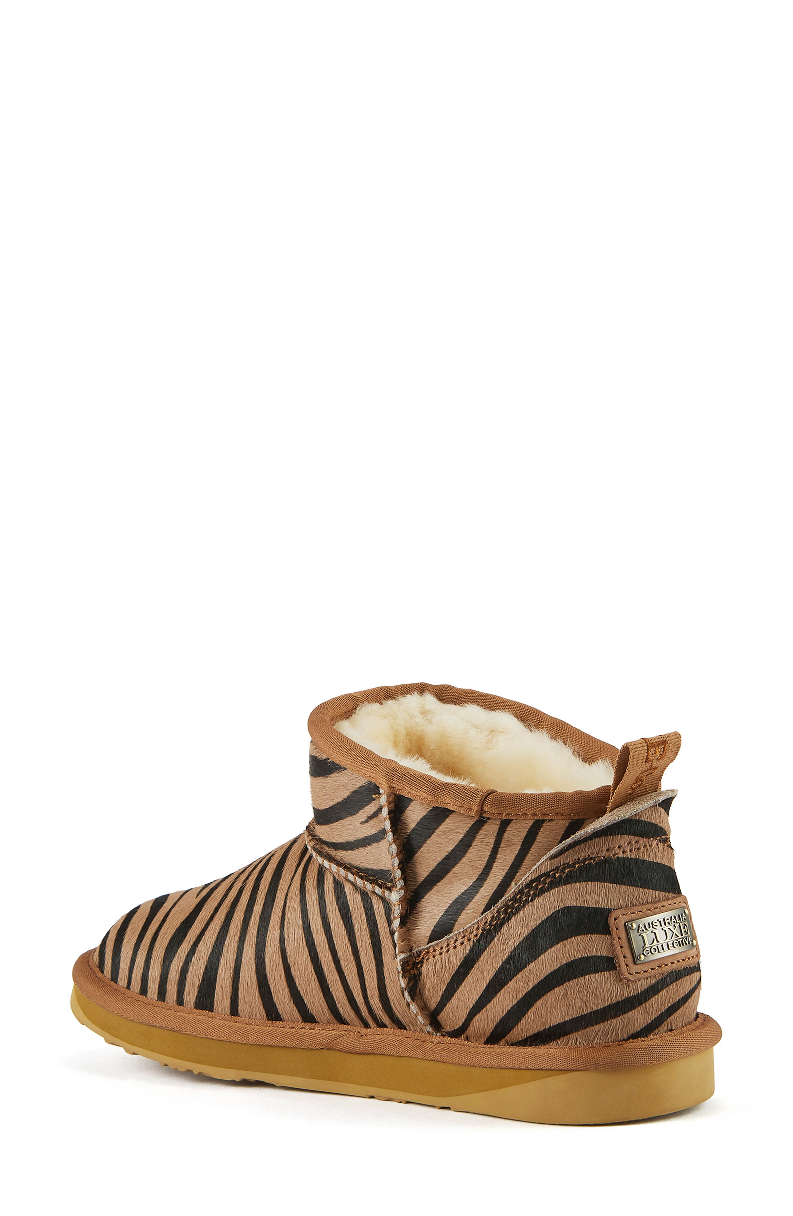 Australia Luxe Collective Cosy Ultra Short Genuine Shearling Bootie, Alternate, color, Zebra