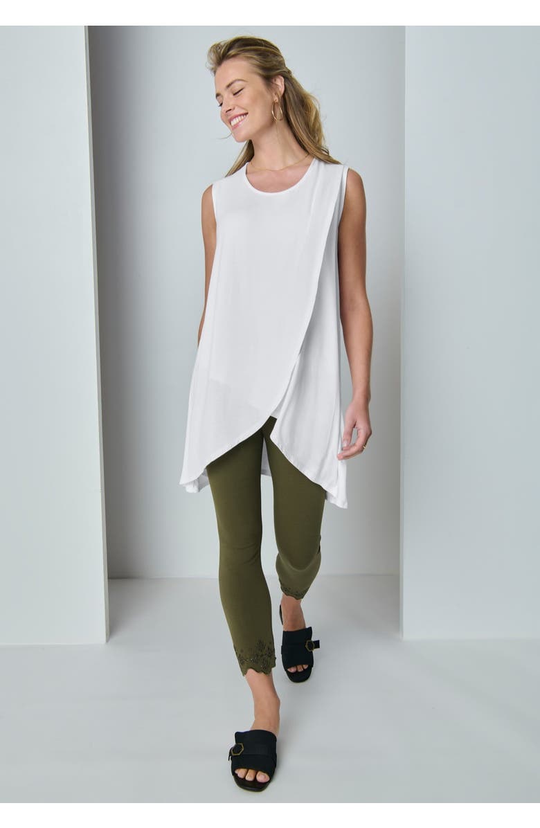 Jessica London Sleeveless Tulip Overlay Knit Tunic, Alternate, color, White