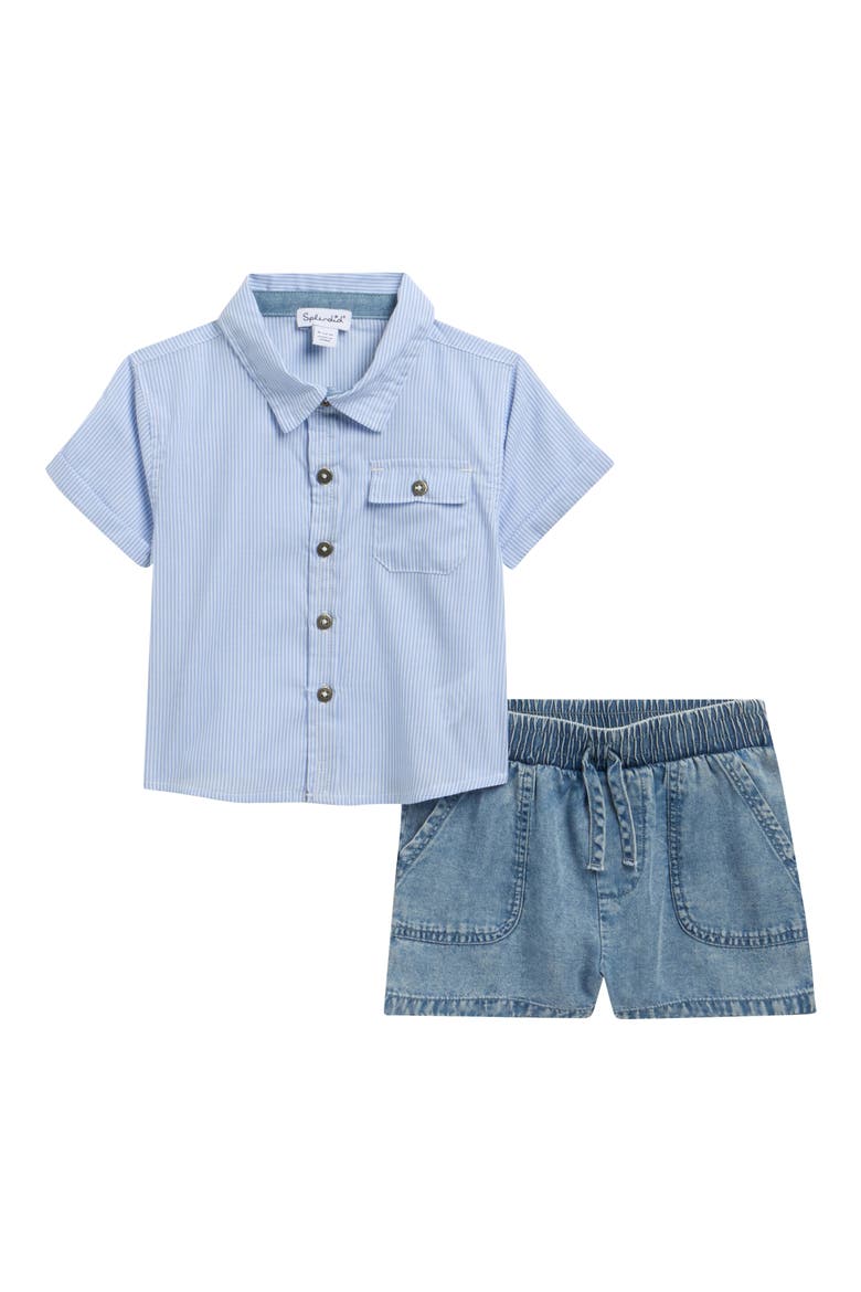 Beach Button-Up Shirt & Shorts Set, Main, color, NAVY STRIPE