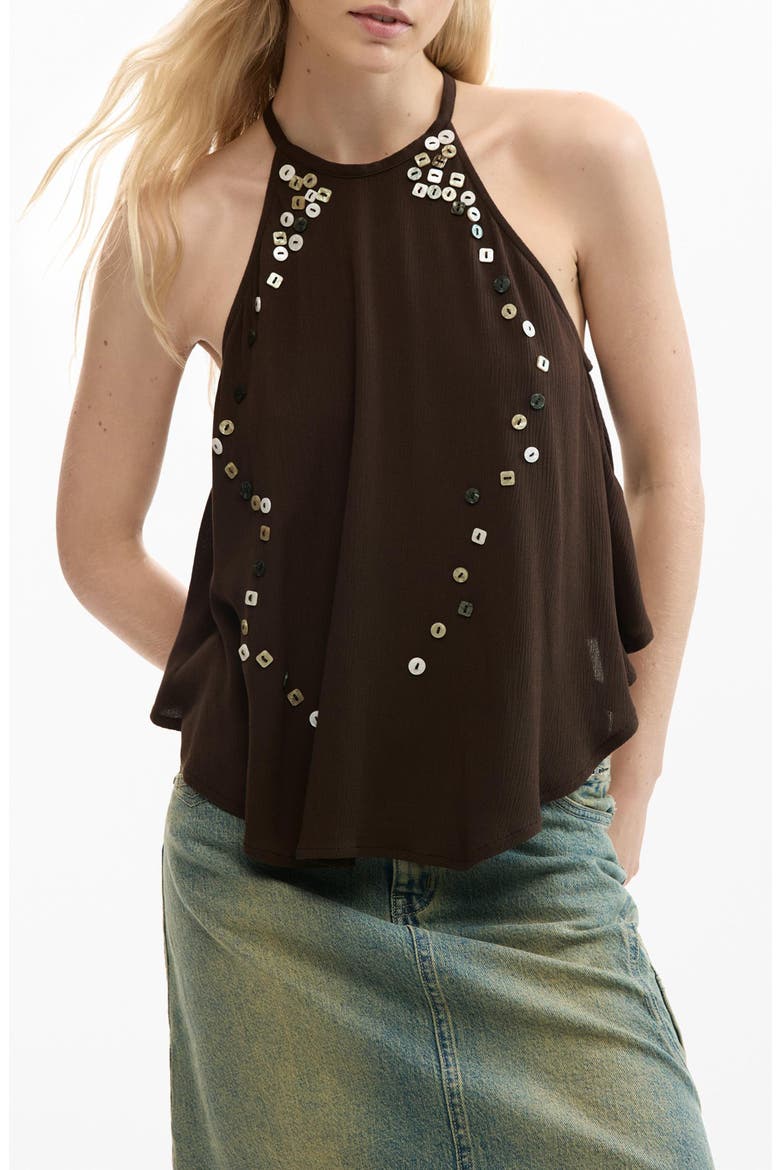Button Trapeze Top, Main, color, BROWN