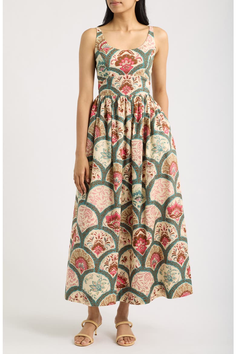 Print Sleeveless Midi Dress, Main, color, CREAM MULTI