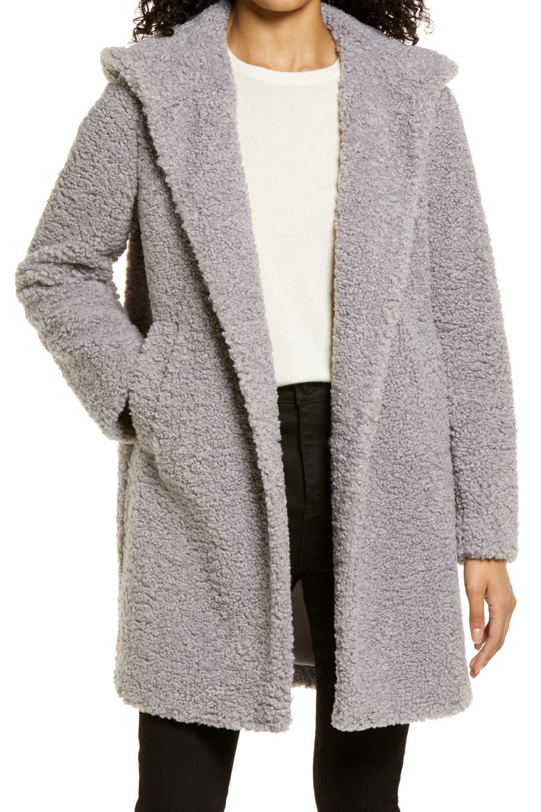 Hooded Faux Shearling Teddy Coat, Main, color, LIGHT GREY