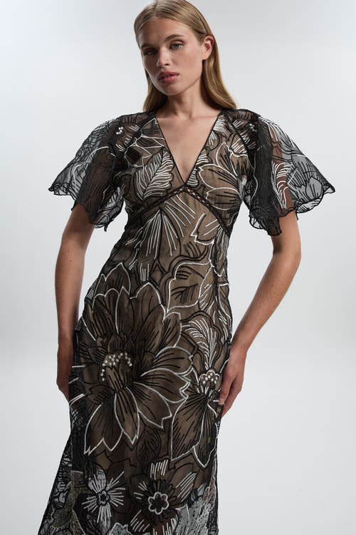 Karen Millen Sequin Organdie Woven Maxi Dress In Black