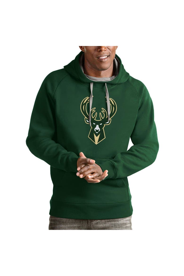 Men's Antigua Green Milwaukee Bucks Team Logo Victory Pullover Hoodie, Alternate, color, Green