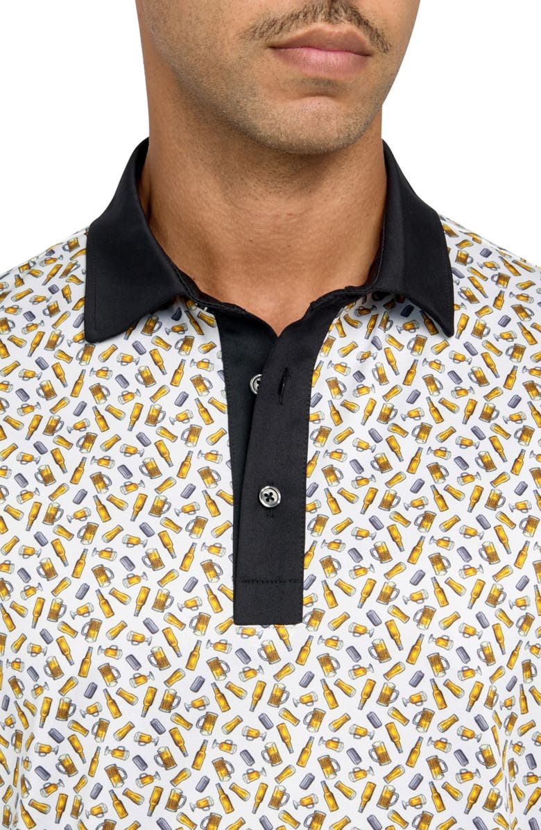 CONSTRUCT Regular Fit Micro Beers Print Recycled Performance Golf Polo, Alternate, color, White/Yellow