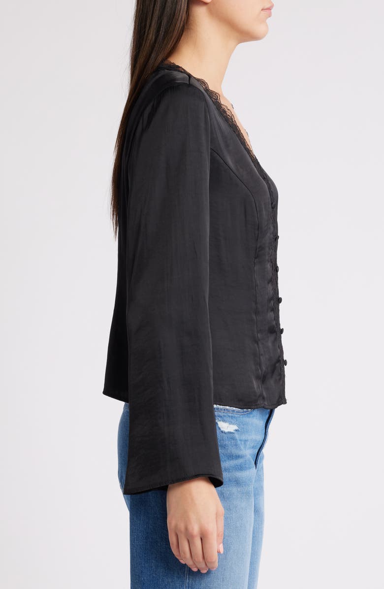 Treasure & Bond Lace Trim Satin Button-Up Shirt, Alternate, color,