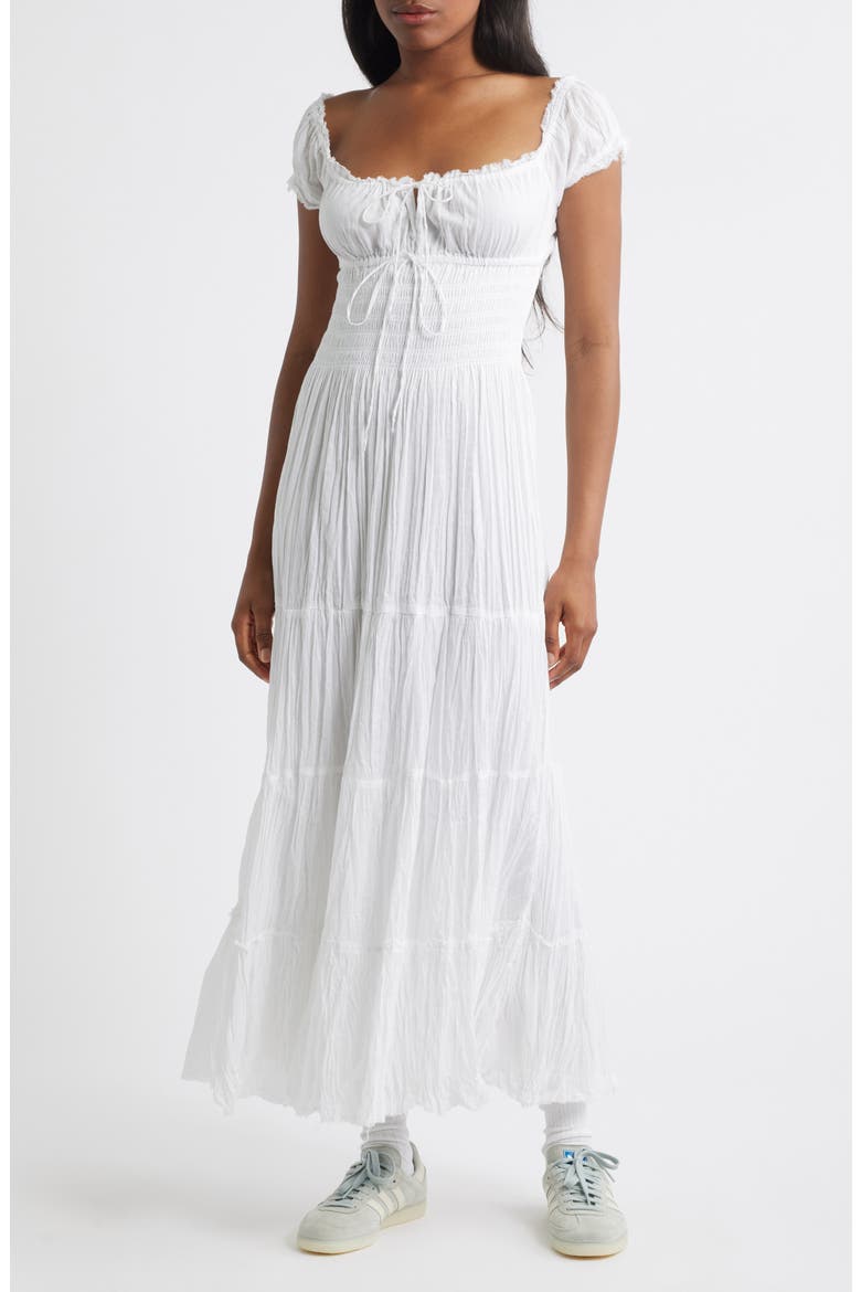 Sienna Smocked Cotton Maxi Dress, Alternate, color, WHITE