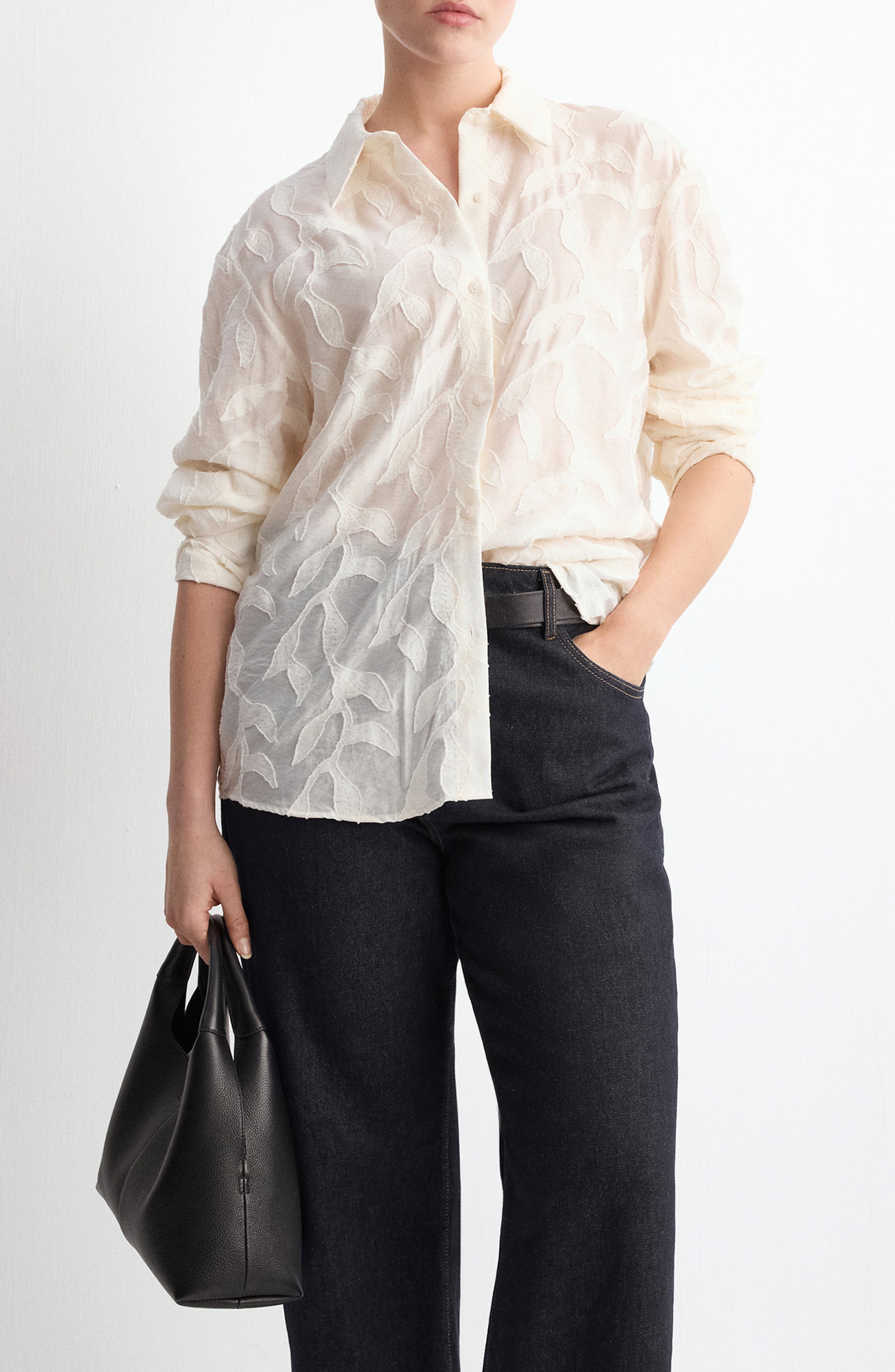 Floral Embroidery Button-Up Shirt