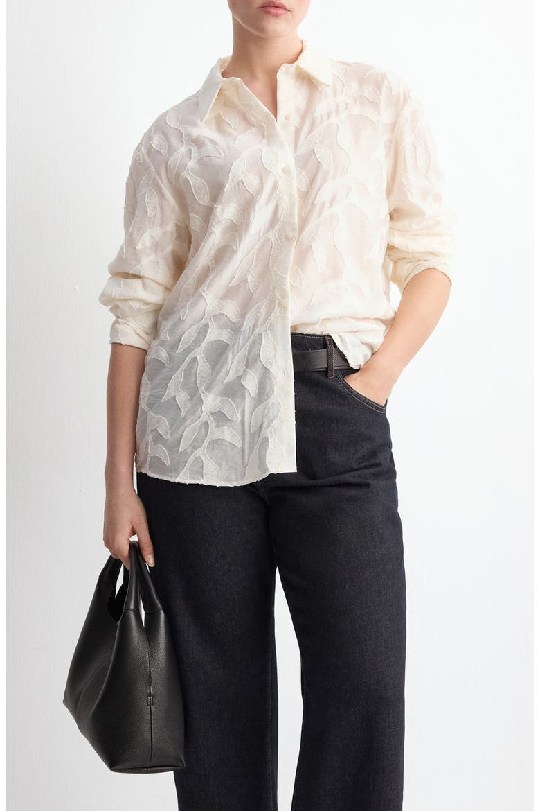 Floral Embroidery Button-Up Shirt, Main, color, OFF WHITE