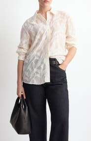 MANGO Floral Embroidery Button-Up Shirt