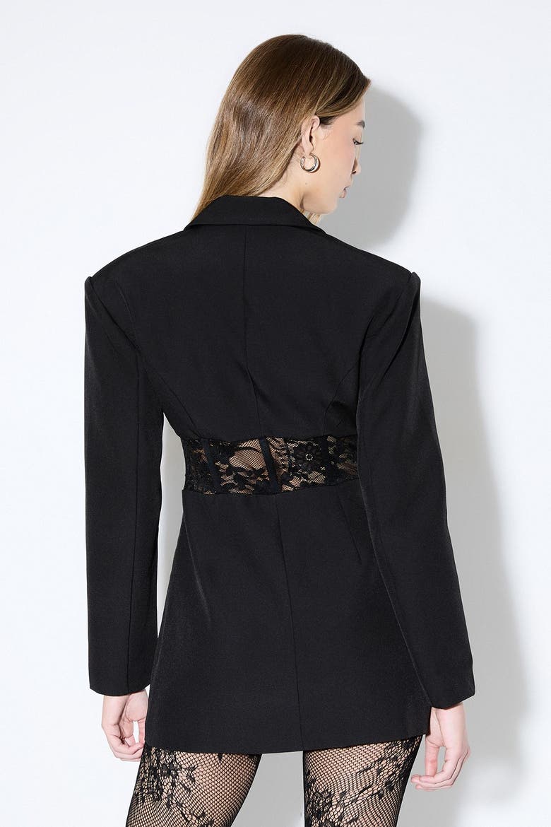 Lace Inserted Corset Blazer Dress, Alternate, color, Black