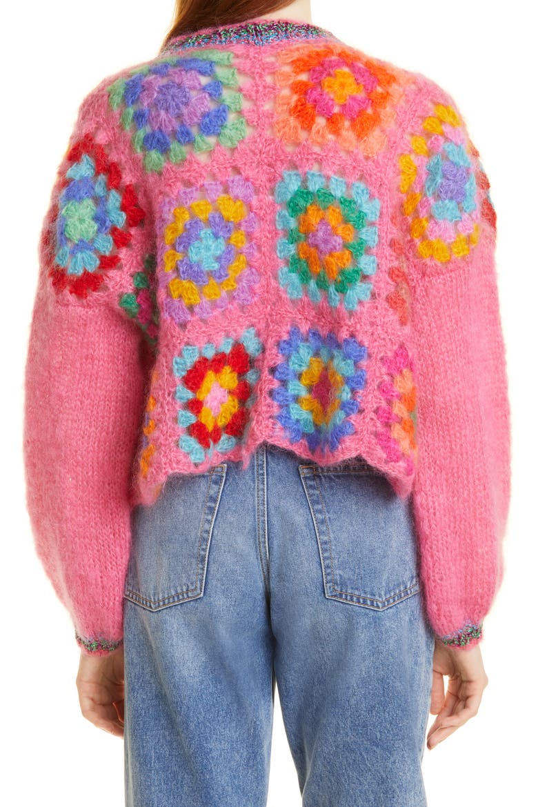 Crochet Mohair & Wool Blend Cardigan, Alternate, color, CRAZY