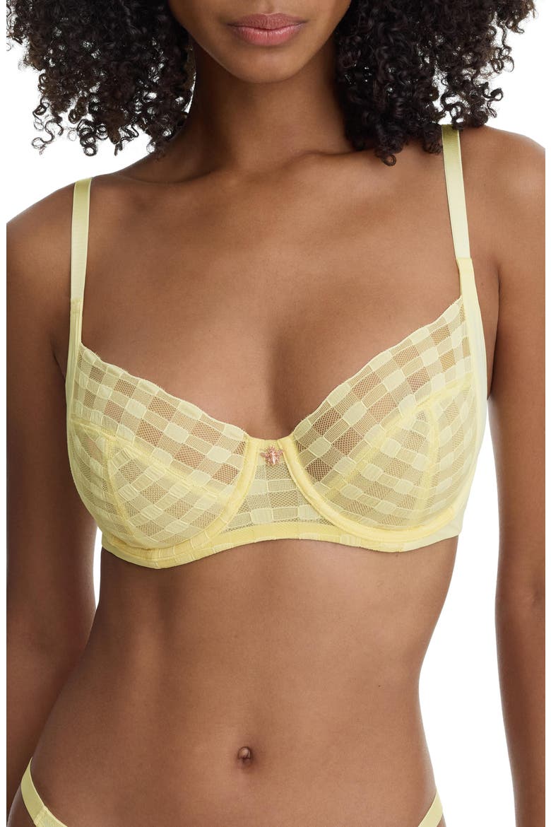 Bonbon Full Coverage Gingham Lace Bra, Main, color, Buttercream
