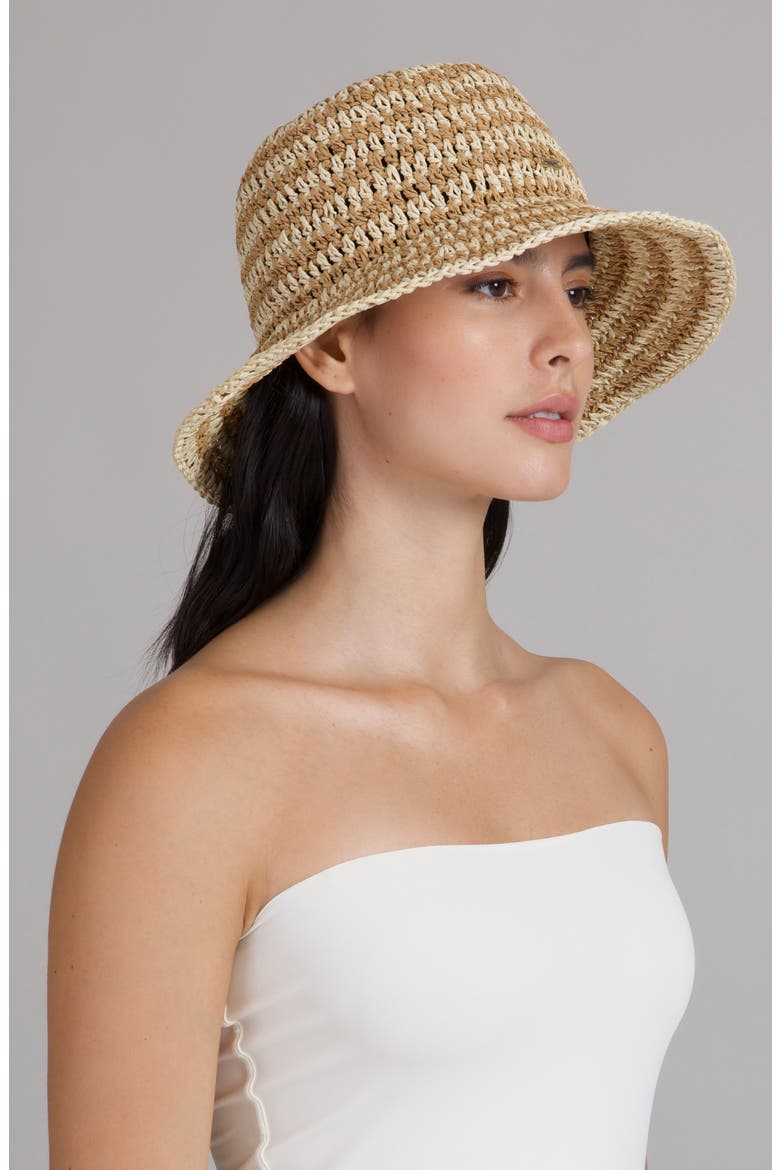 Jonah Crochet Straw Bucket Hat, Alternate, color, NATURAL/ CAMEL