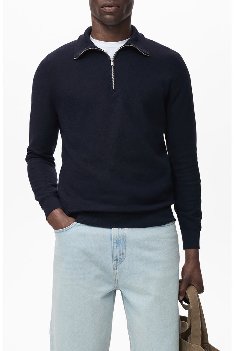 Half Zip Piqué Sweater, Main, color, NAVY