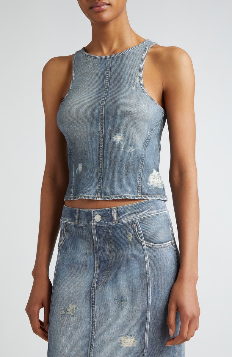 Acne Studios Elaia Denim Trompe l'Oeil Crop Tank, Alternate, color,