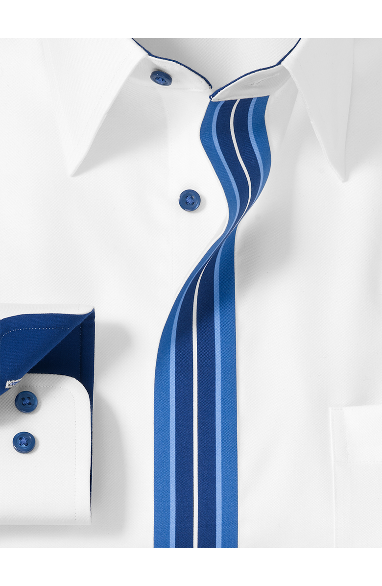 Paul Fredrick Non Iron Point Collar Dress Shirt with Striped Trim, Alternate, color, White