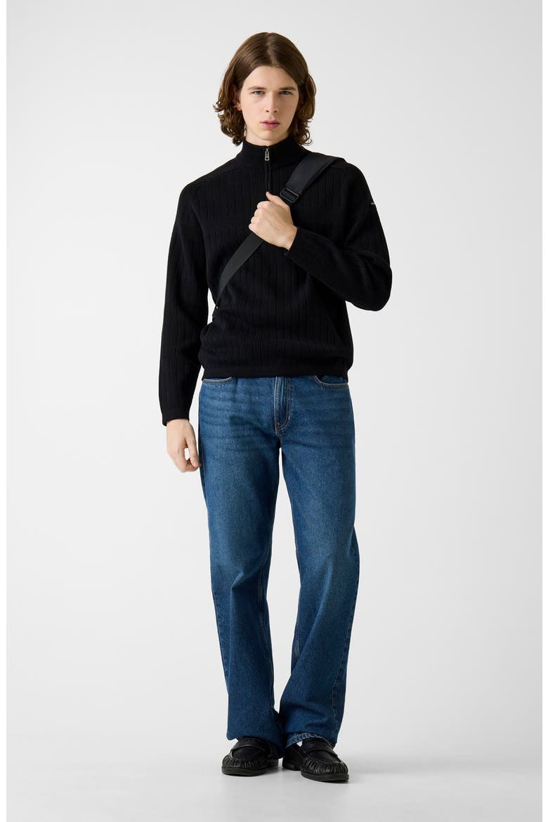 Cotton Rib Half Zip Sweater, Alternate, color, BLACK