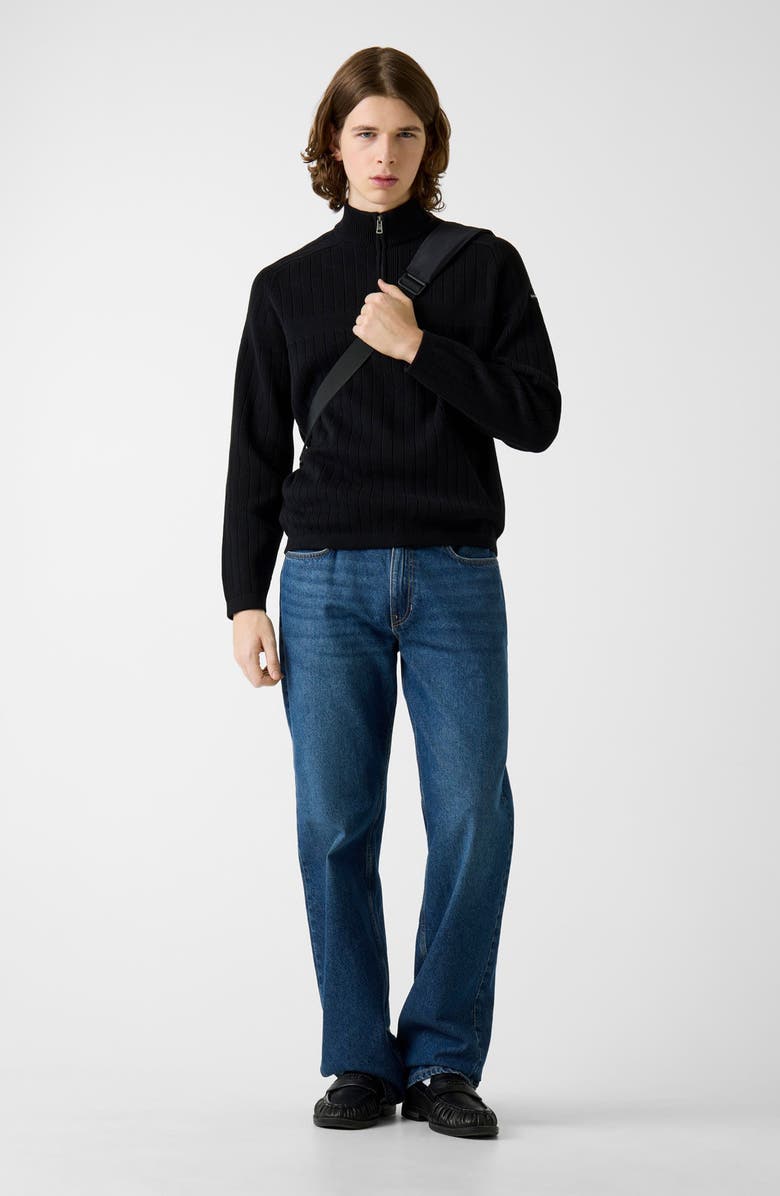 GUESS JEANS Cotton Rib Half Zip Sweater, Alternate, color, Black