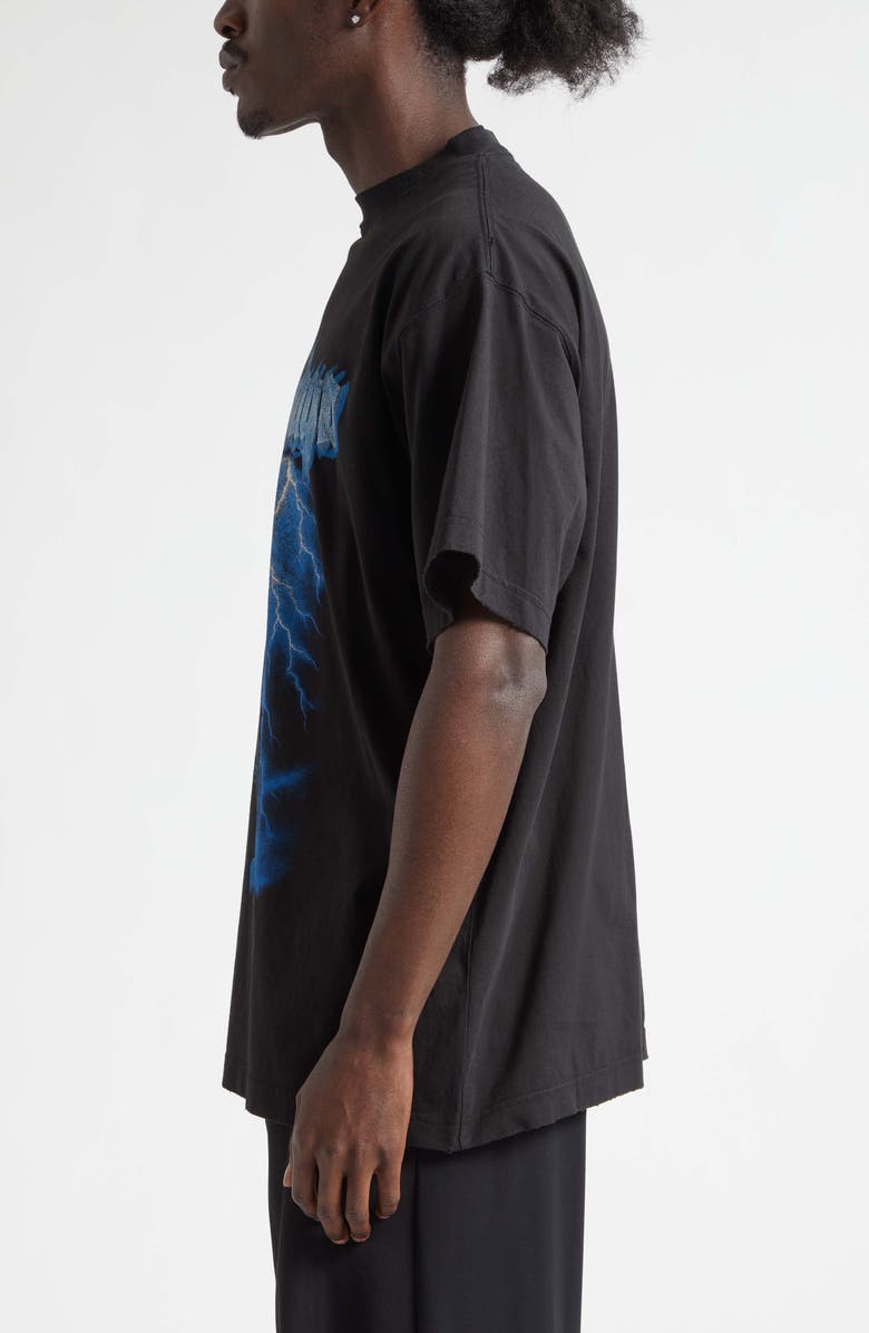 Balenciaga Paris Thunderstorm Oversize Graphic T-Shirt, Alternate, color, 1000 Black