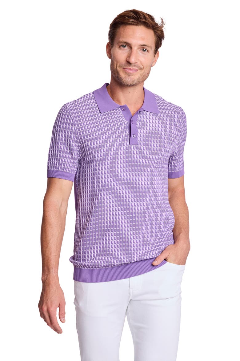 Trim Fit Geometric Knit Polo, Alternate, color, DEEP LILAC & WHITE
