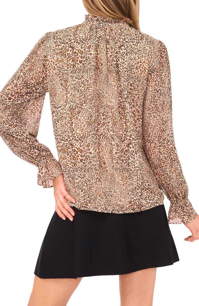 CeCe Leopard Print Ruffle Neck Shirt, Alternate, color, Dune