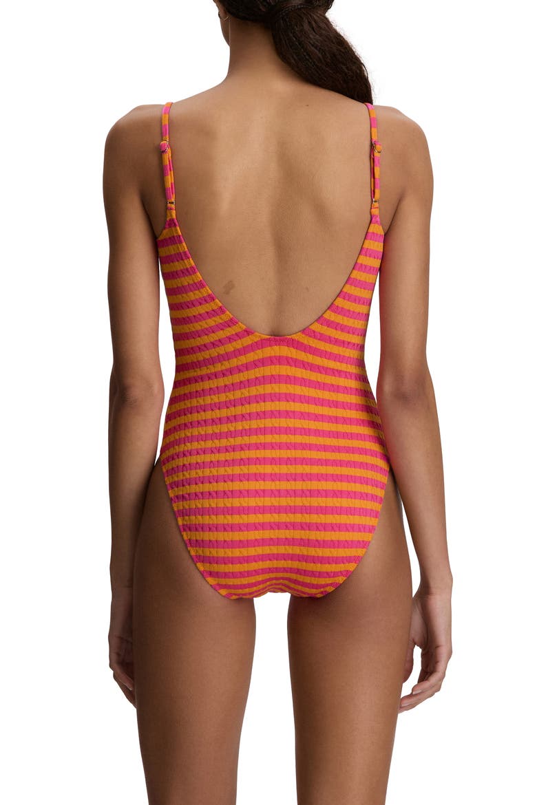 Stripe Jacquard One-Piece Swimsuit, Alternate, color, DESERT PINK SAIL ORA