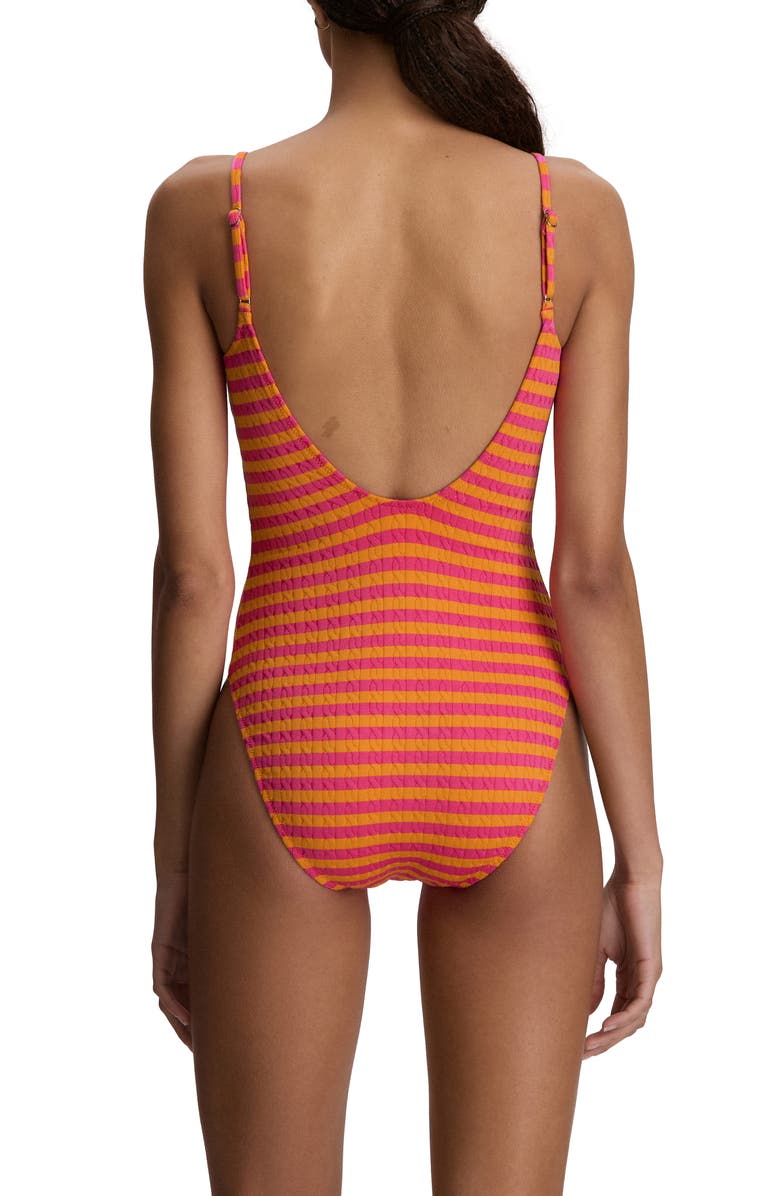 Polo Ralph Lauren Stripe Jacquard One-Piece Swimsuit, Alternate, color, Desert Pink Sail Ora