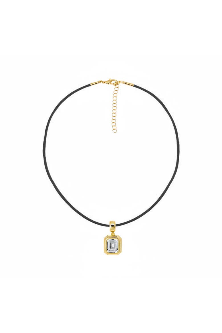 Colored CZ Emerald Bezel Pendant & Rope Chain Choker Necklace, Main, color, Black