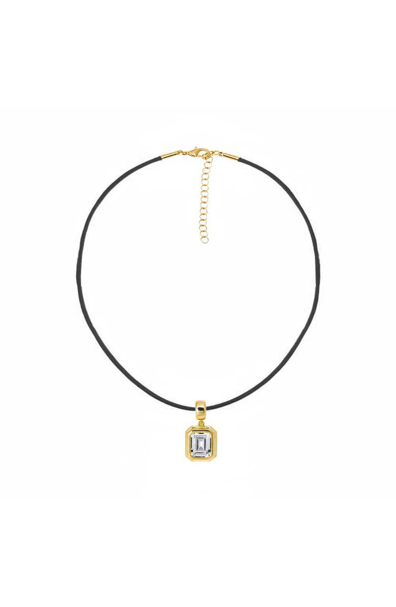 BY ADINA EDEN Colored CZ Emerald Bezel Pendant & Rope Chain Choker Necklace, Main, color, Black