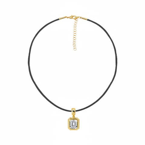 Colored CZ Emerald Bezel Pendant & Rope Chain Choker Necklace