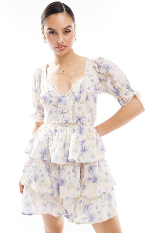 Miss Selfridge Floral Tiered Cotton Minidress In Pink Multi