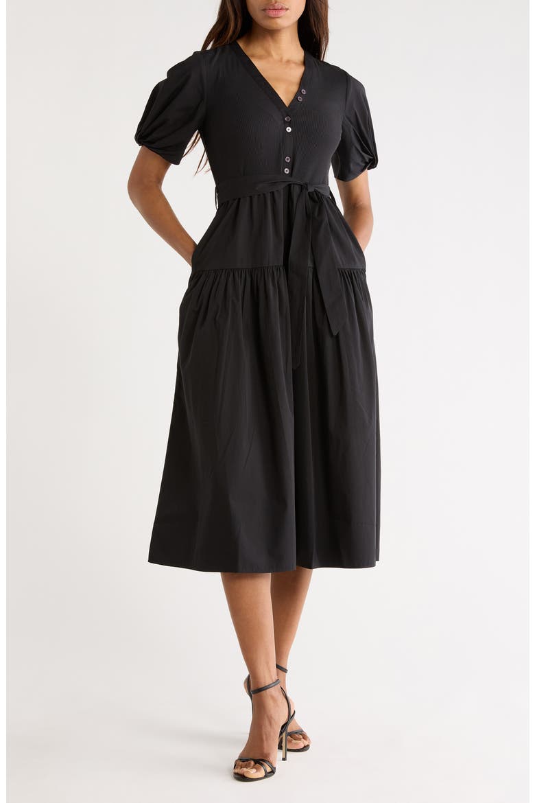 Natalia Mixed Media Dress, Main, color, BLACK