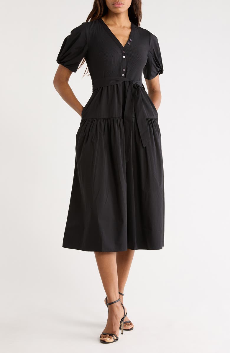 Derek Lam 10 Crosby Natalia Mixed Media Dress, Main, color, Black