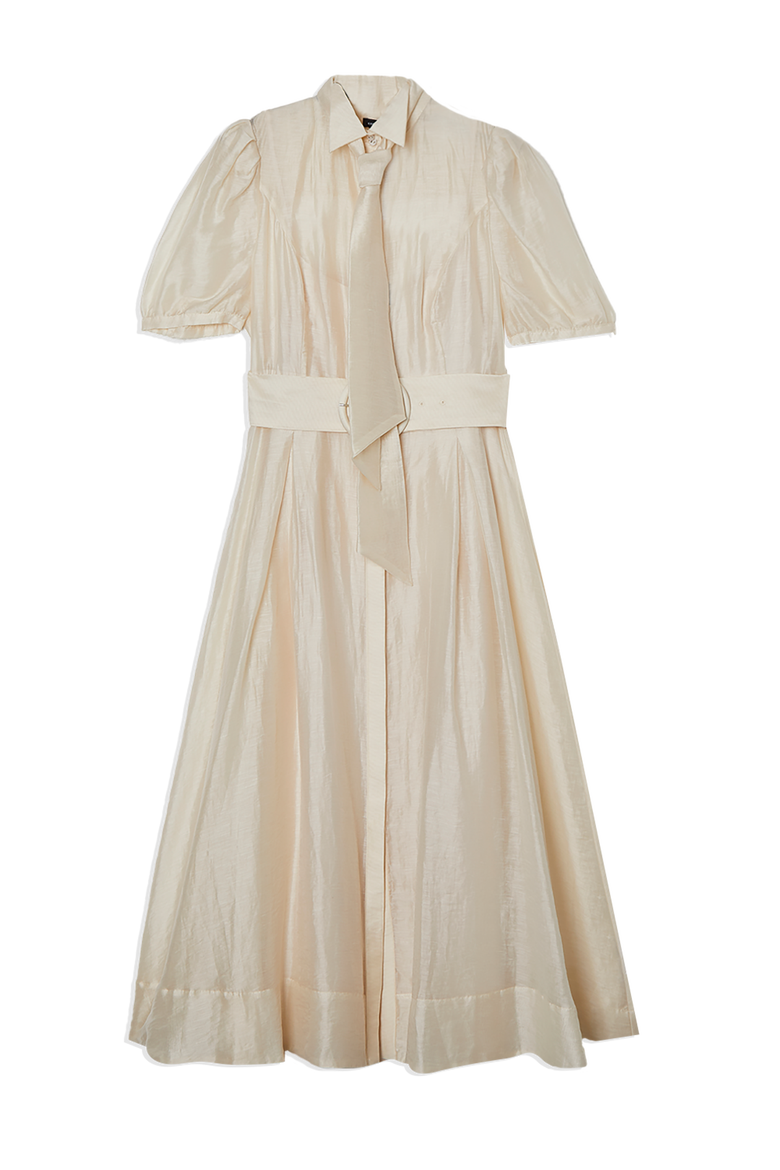 Organdie Tie Neck Woven Midi Dress, Alternate, color, Ivory