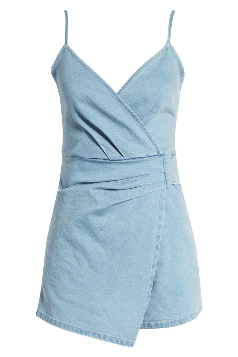 Chambray Skirted Romper, Alternate, color, LIGHT WASH