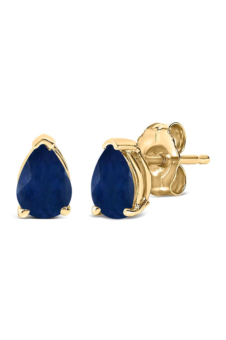 14K Gold 6x4MM Pear Shaped Gemstone Solitaire Stud Earrings, Alternate, color, Blue Sapphire | Yellow