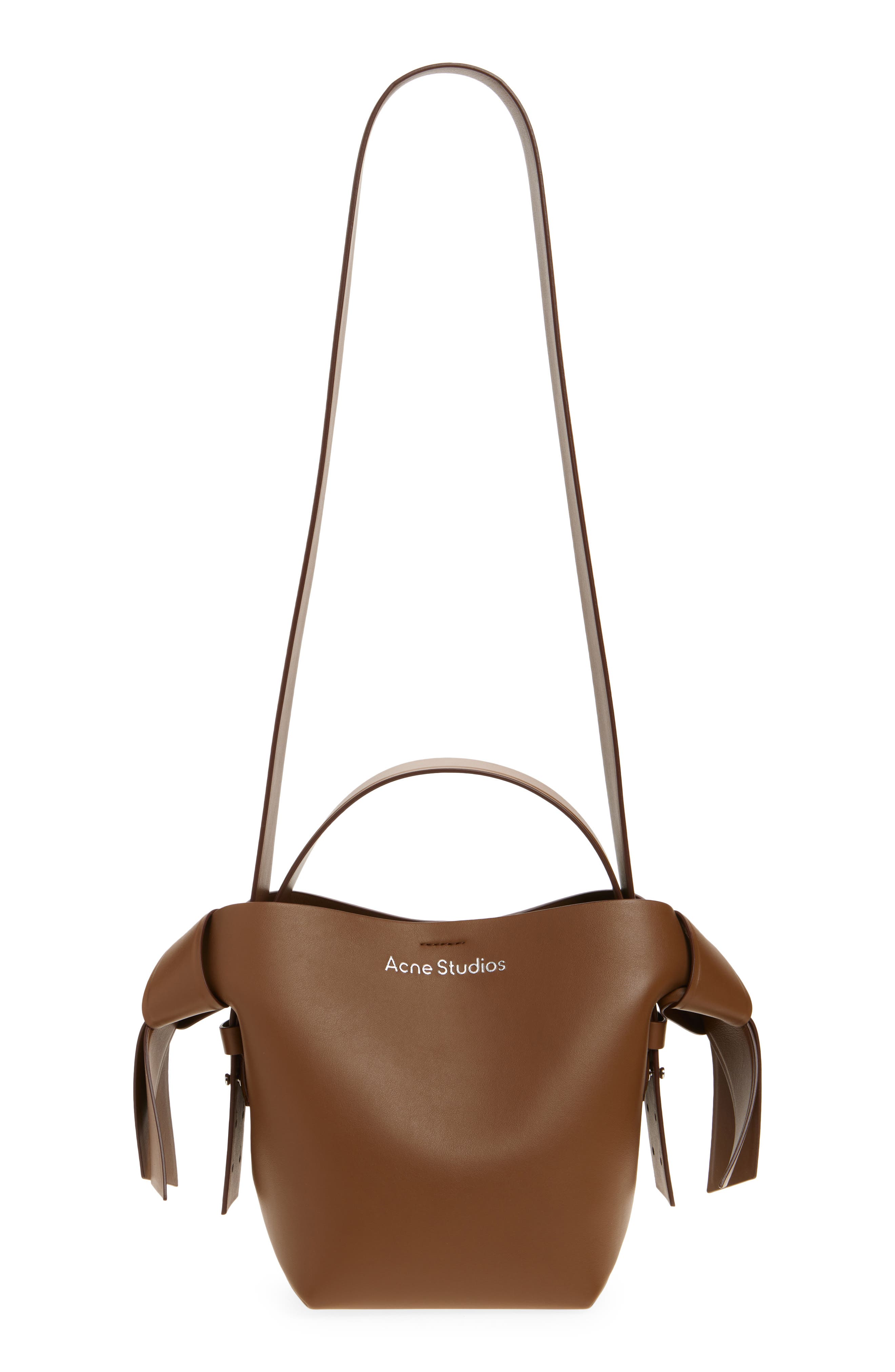 Acne Studios Mini Musubi Leather Shoulder Bag, Main, color, Camel Brown