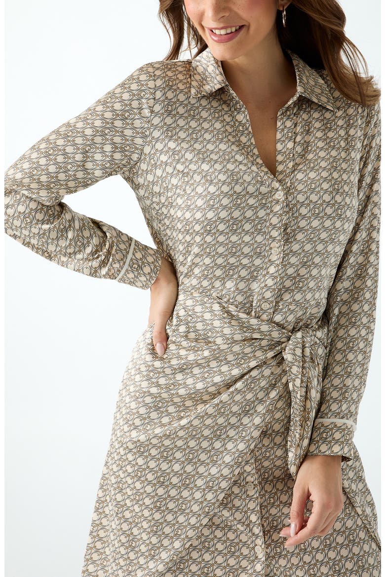 Tie Waist Long Sleeve Satin Shirtdress, Alternate, color, PEARL PRINT