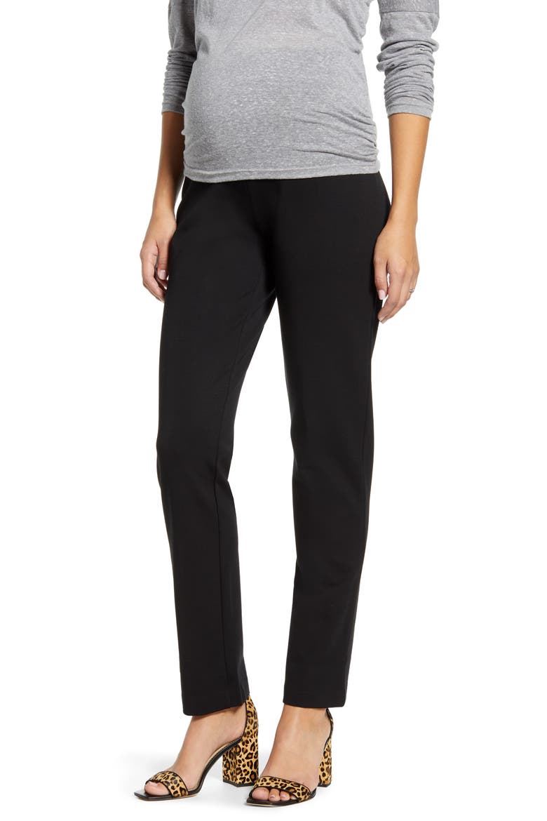 Straight Leg Maternity Trousers, Main, color, BLACK