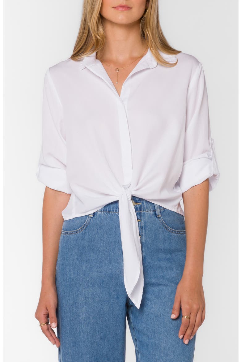 Solange Crop Tie Front Shirt, Main, color, OPTIC WHITE