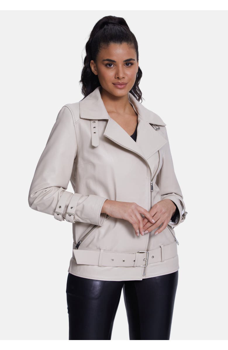 Furniq UK Harriet Leather Jacket, Alternate, color, Beige