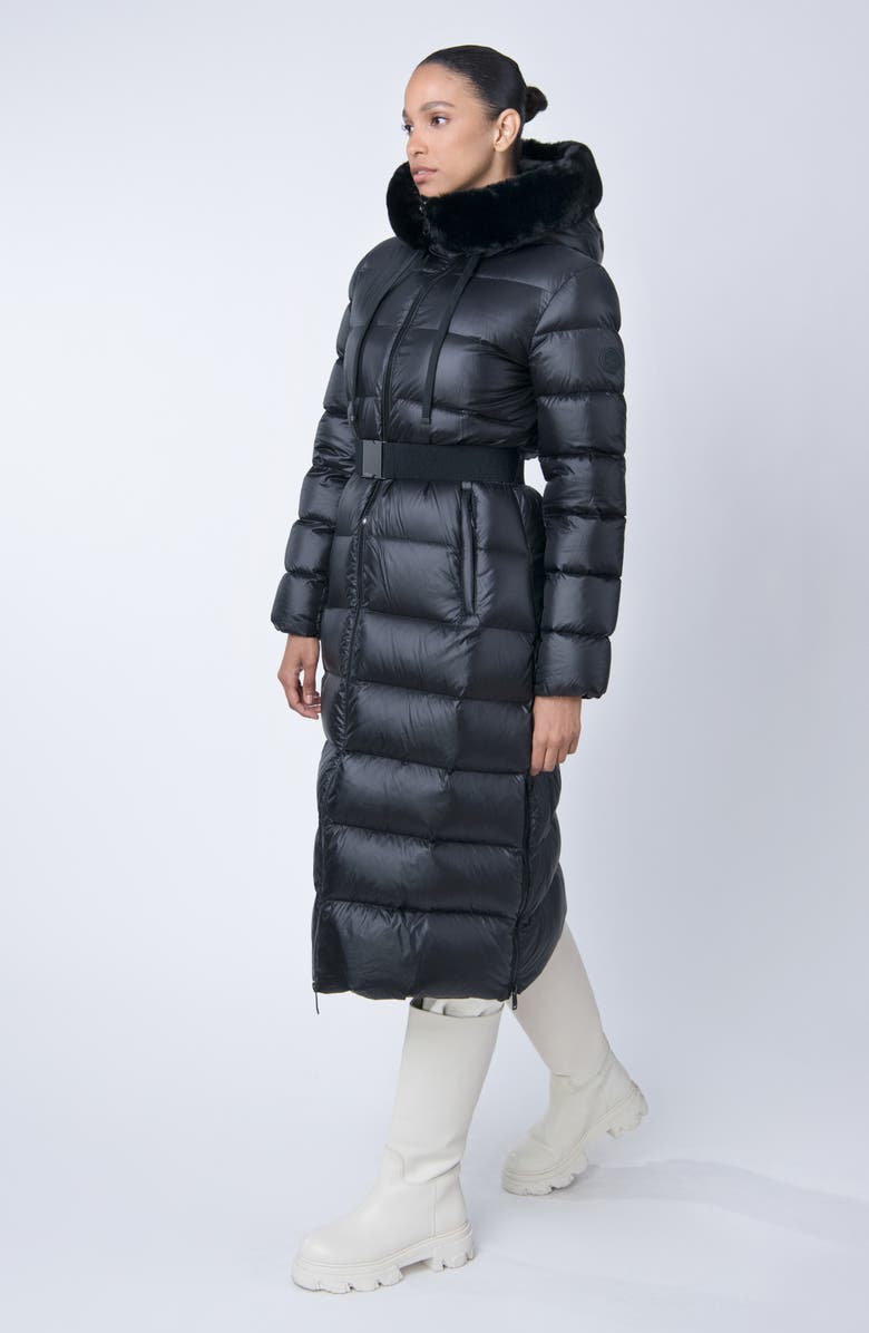 The Recycled Planet Company Romi Belted Faux Fur Trim Water Resistant Puffer Coat, Alternate, color, 