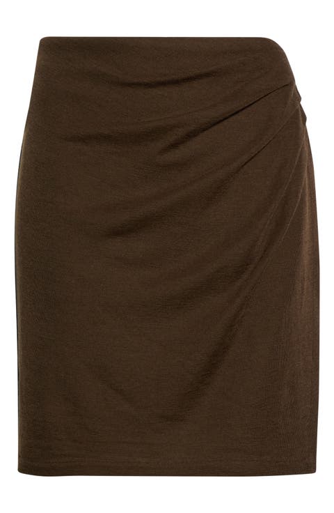 Side Drape Wool Blend Skirt