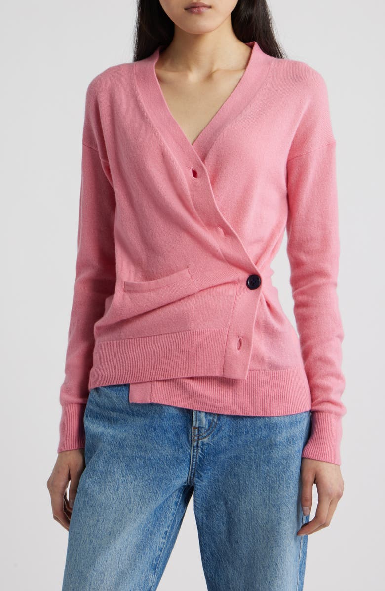 CISSA Button-Up Wool & Cashmere Wrap Cardigan, Main, color, Bubble Pink