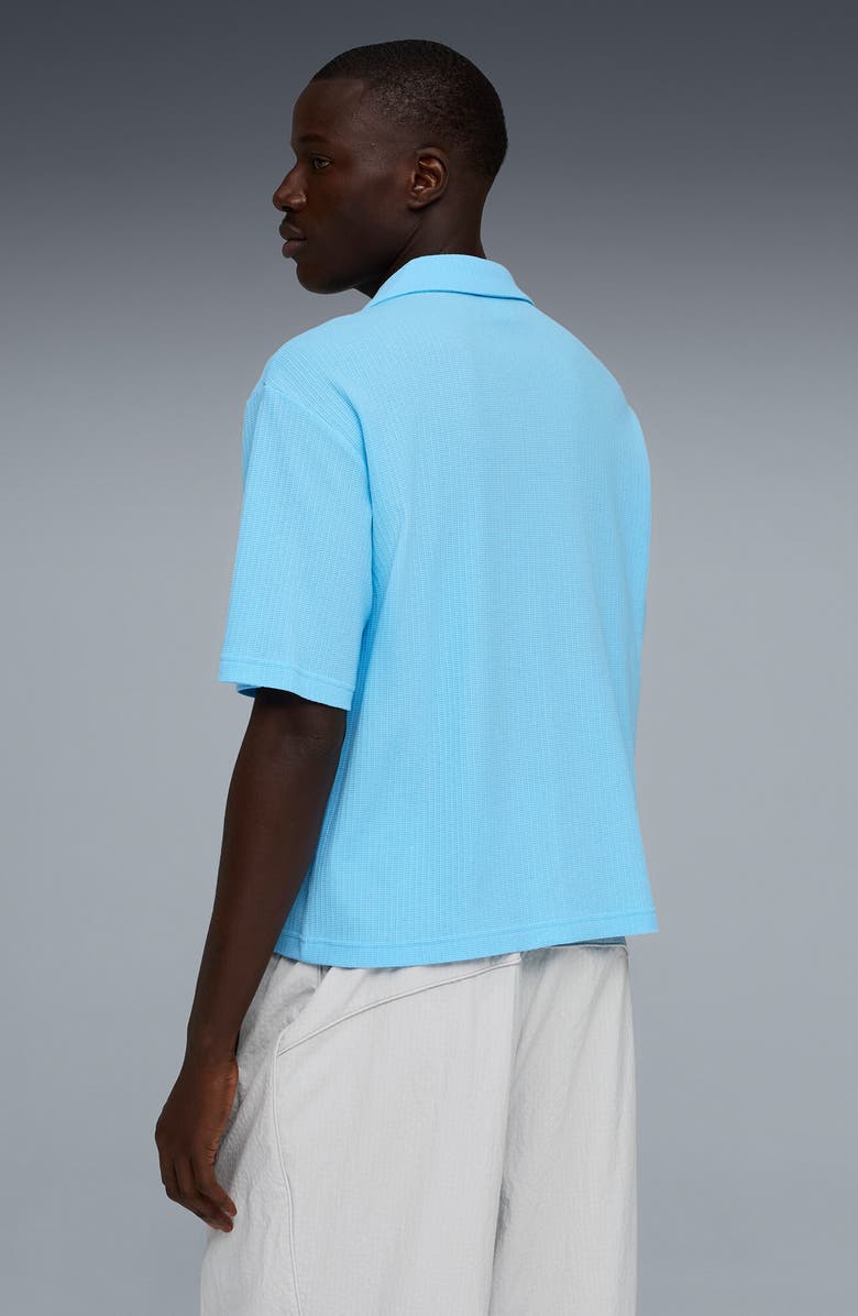 PUMA Wardrobe Essentials Waffle Knit Boxy Button-Up Shirt, Alternate, color, Vibrant Blue